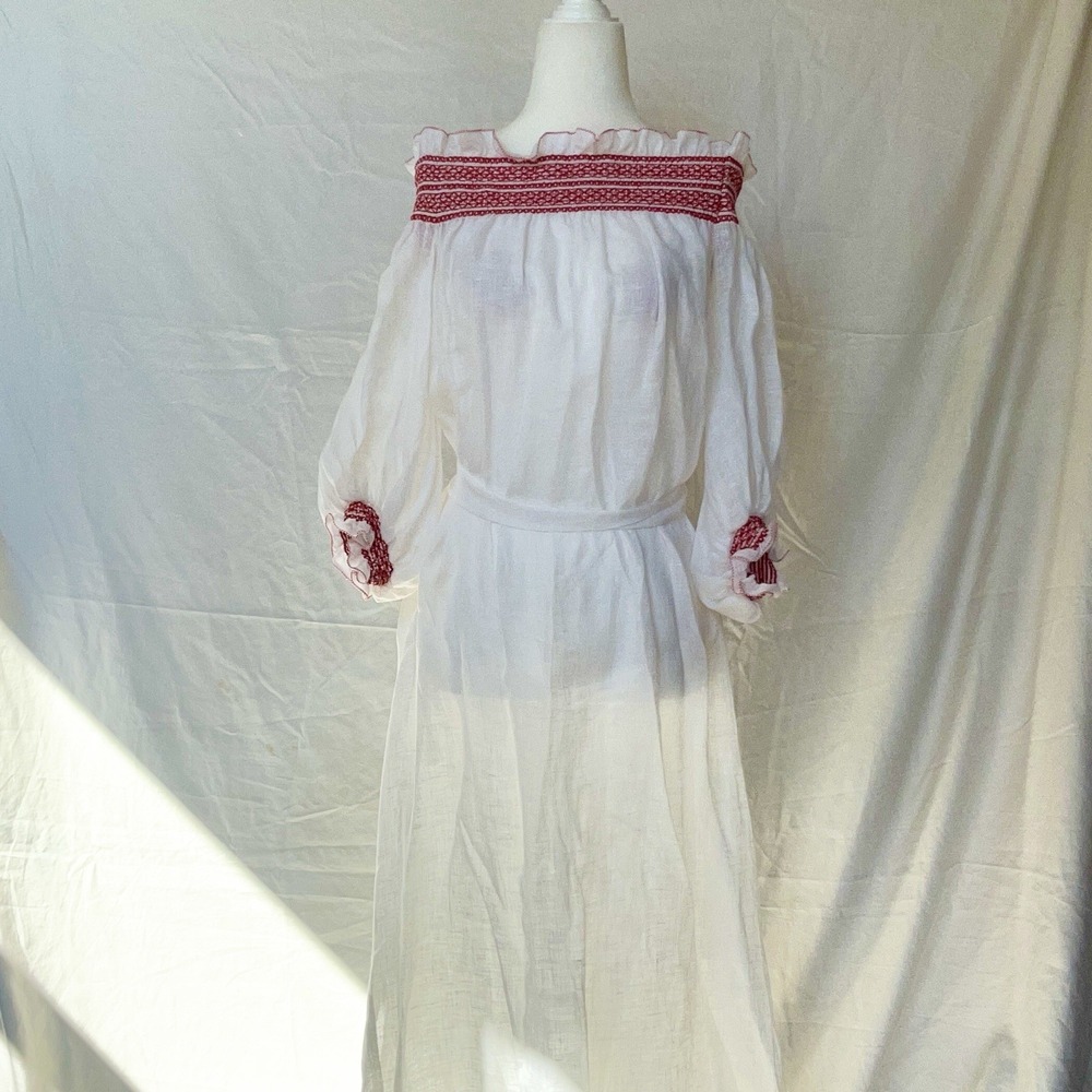 Lisa Marie Fernandez Linen Red Embroidered Dress Cottagecore Luxury Farm